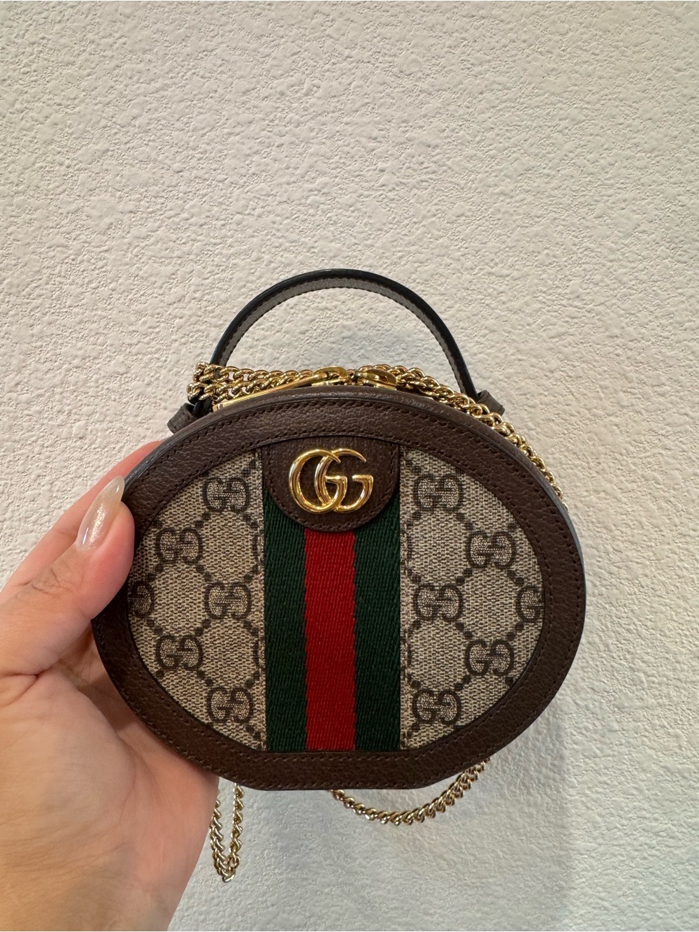 Gucci GG Canvas Mini Bag with Green and Red Web and Gold Hardware